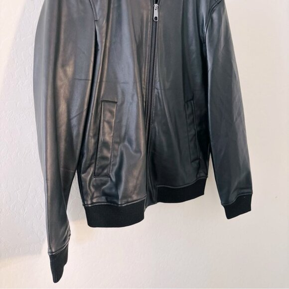 Zara Men’s Black Faux Leather Bomber Jacket Black Medium - Picture 3 of 5